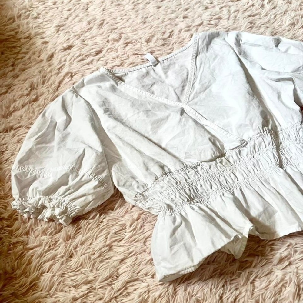 Smocked Milkmaid Cottage Core Peasant Puff Sleeve‎ Top Womens L Angelcore Goblin - Picture 3 of 5